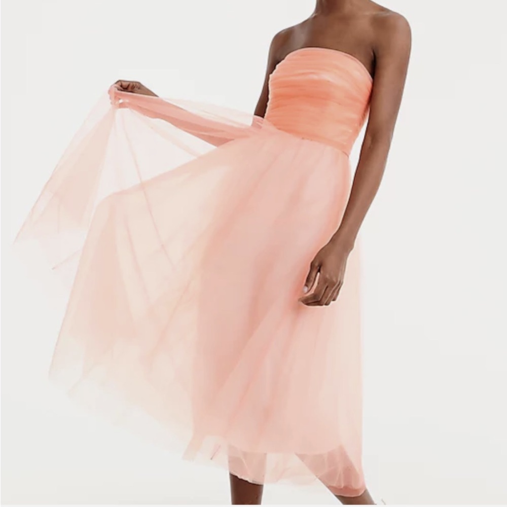 J. Crew Strapless Tulle Pleated Dress in Pale Blush - NWT